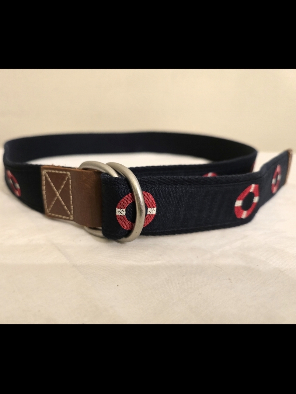 Daniel Cremieux Navy Embroidered Lifesaver Belt w/ Leather Trim- Small 34"-36"